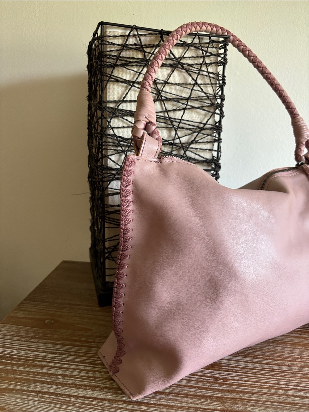 The Sak Blush Pink Leather Shoulder Bag with Braided Handle - Picture 3 of 10